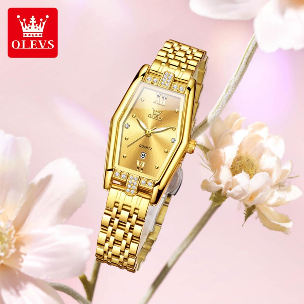 OLEVS Brand Quartz Women's Watch Waterproof Women's Calendar Function Wine Bucket Shaped Watch 3699