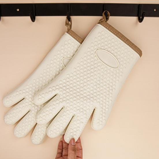 2Pcs Insulated Gloves Silicone Heat Resistant Oven Gloves Non-Slip Waterproof Machine Washable Kitchen Gloves for Baking Cookin