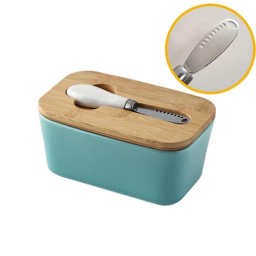 High-quality Ceramic Butter Box with Round Wooden Covers Porcelain Butter Holder Household