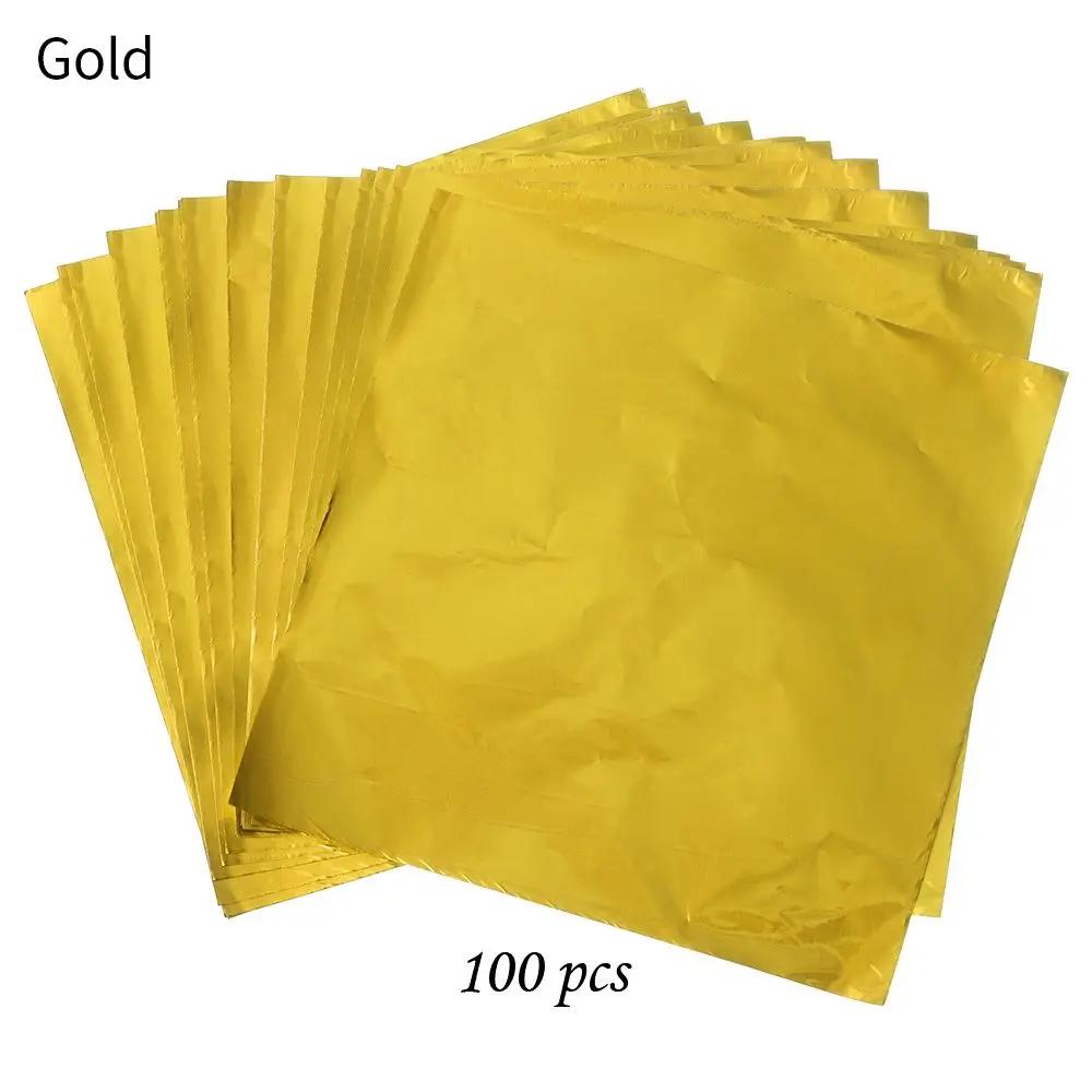 100 PIEZAS Color Dorado Papel de Envoltura en Lata de Papel de Aluminio Estampado Metálico Papel para Caramelos Chocolate Suministros para Bodas y Fiestas