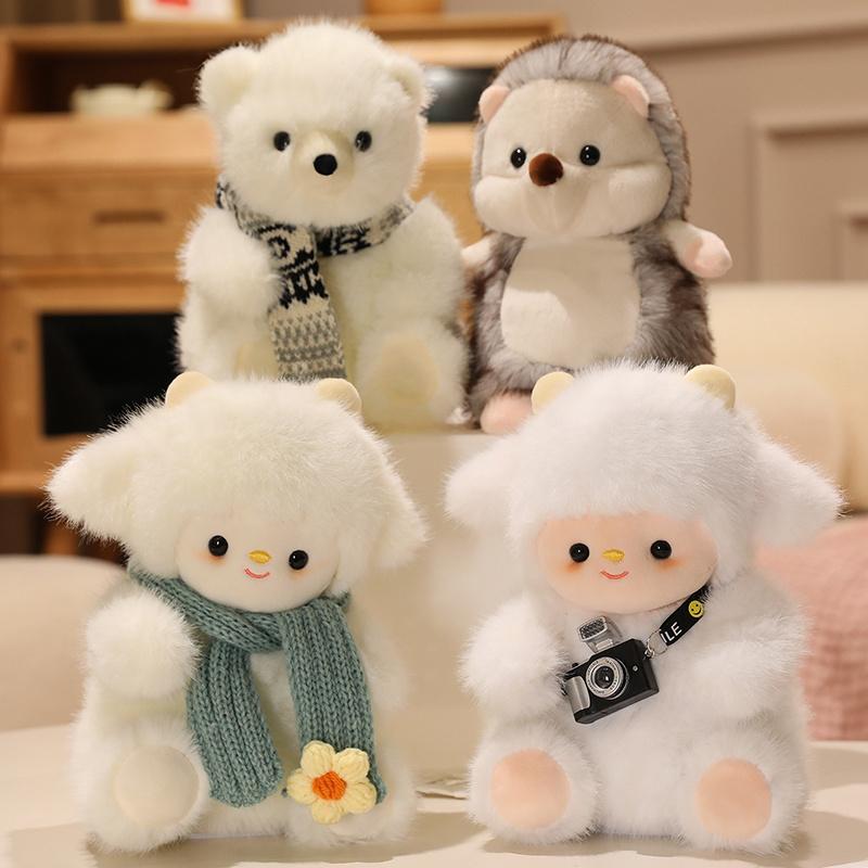 Soft Cute White Sheep Plush Toys Cartoon Animal Bear Hedgehog Doll Baby Stuffed Pillow Sleep Mate Kid Children Christmas Gift