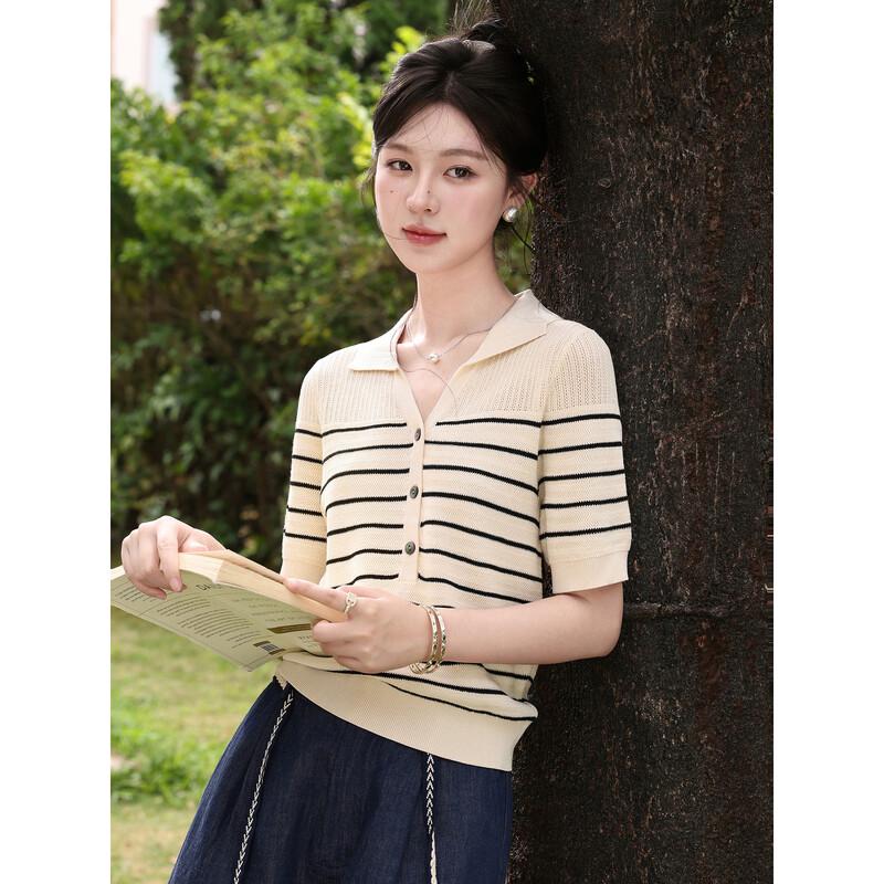 Deer to South Women s Striped V-Neck Knit Top S