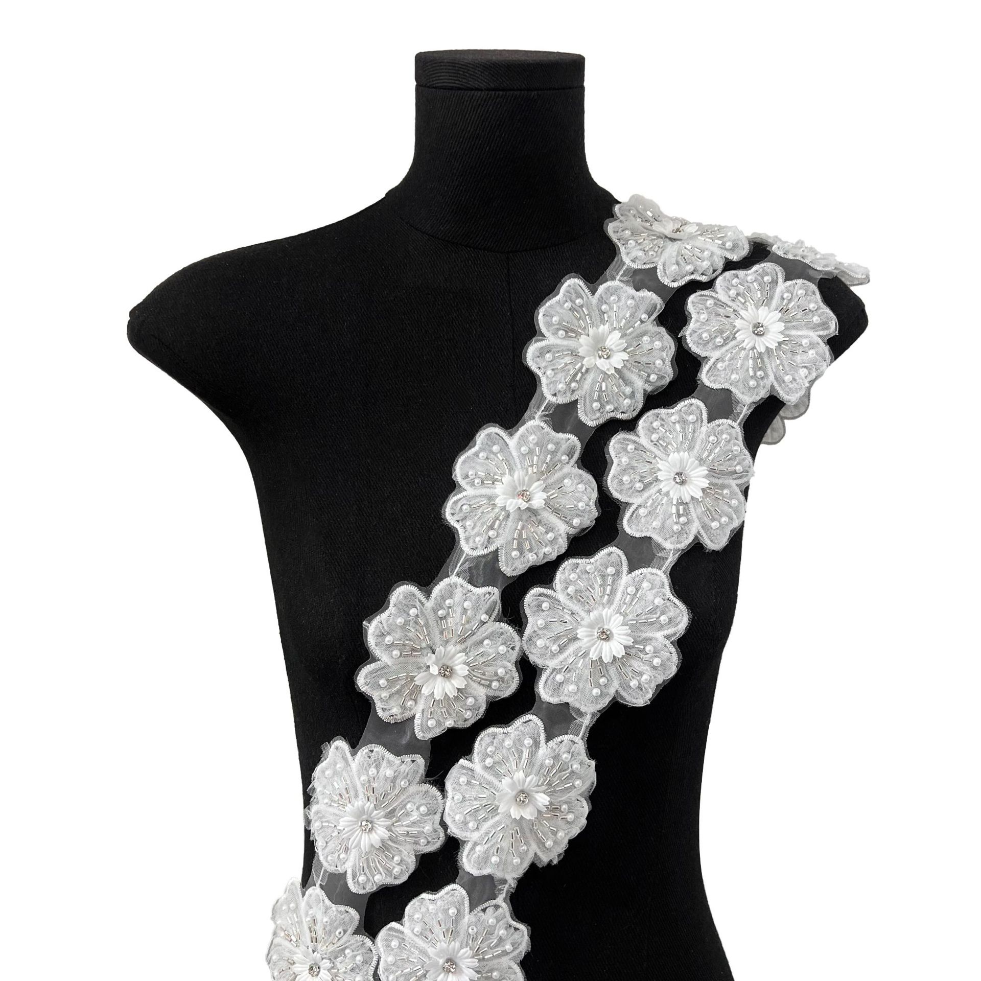 

White Handmade Beads Three-Dimensional Flower Diamond Accessories Clothing Accessories Lolita Dress Children S Clothing Decorative Lace T1173 white one