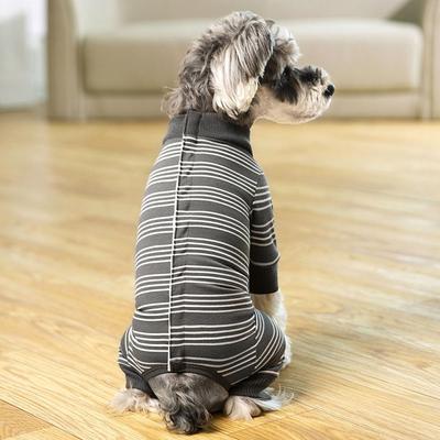 Praktische Vierbeiner Welpen Streifen Overalls Polyester Weiche Haustier Hundekleidung Modische Hundepyjamas Sommer