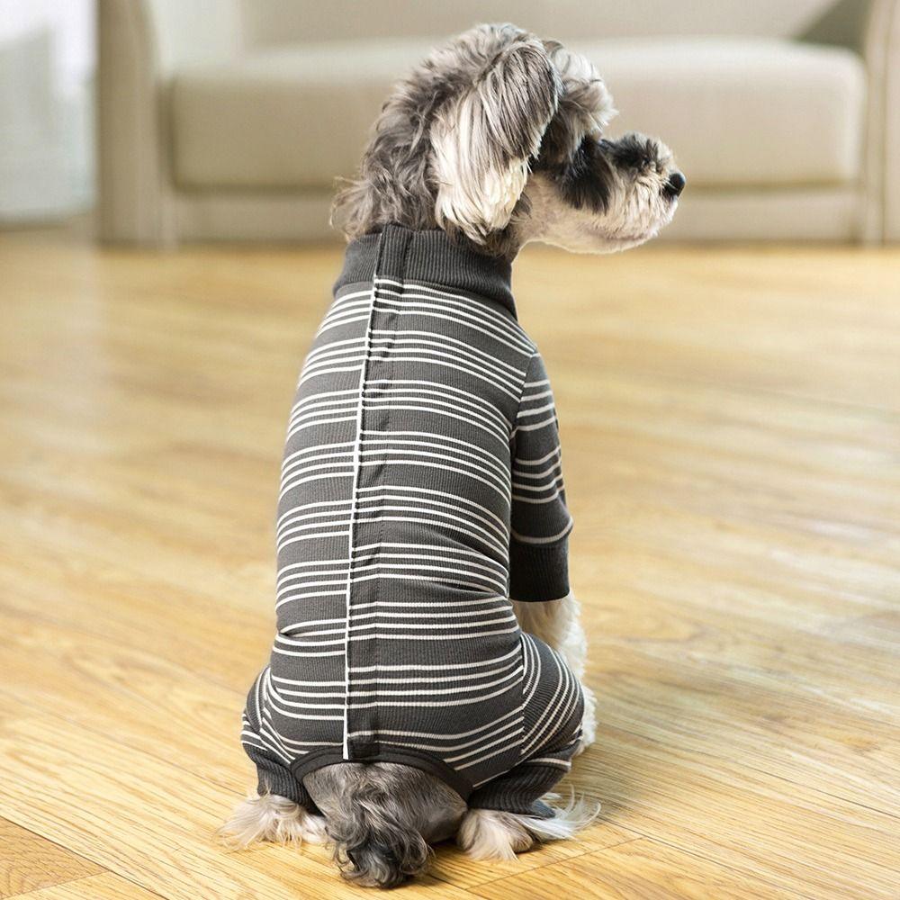 Polyester Puppy Stripes Jumpsuits Four-legged Dog Pajamas Durable Pet Dog Clothes  Autum