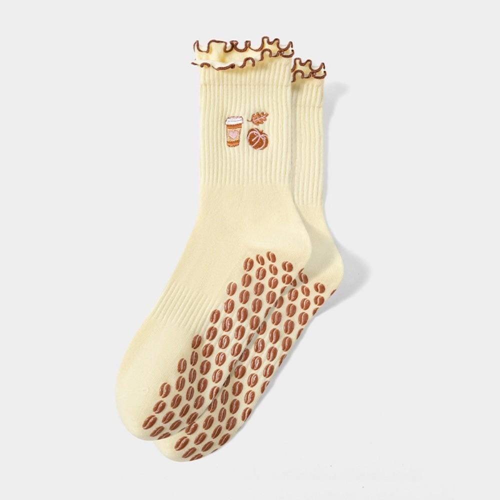 Pumpkin Embroidery Yoga Socks Breathable Cuffed Mid Tube Socks Professional Floor Socks for Women