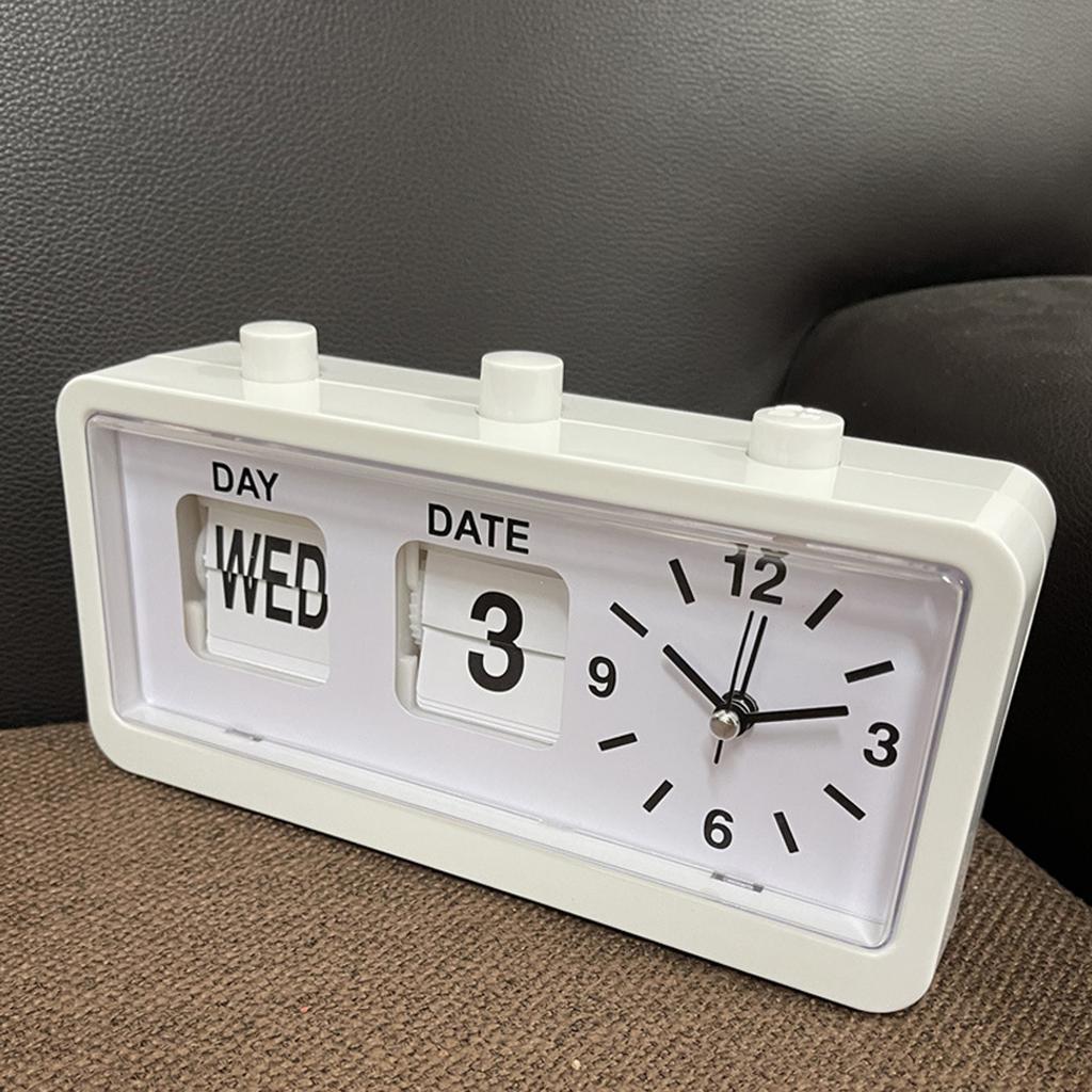 Classical Retro Mechanical Alarm Clock with Manual Flipped Calendar Date Day Time Display for Living Room or Office