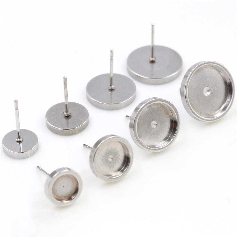 

( Never Fade ) 6 8 10 12mm 10pcs/lot Thicken Stainless Steel Earring Studs,Earrings Blank/Base,Fit 6 8 10 12mm Glass Cabochons 6mm