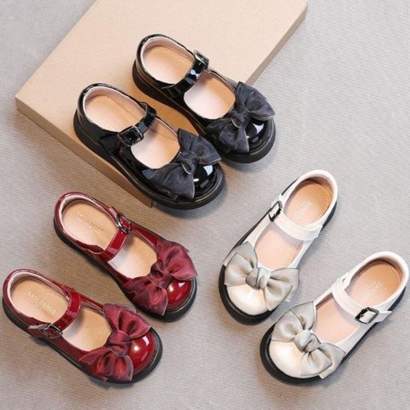 Girls Leather Shoes for For Party Wedding Solid Color Children Mary Janes Shoes Hook & Loop Kids Fashion Sweet Princess Loafers