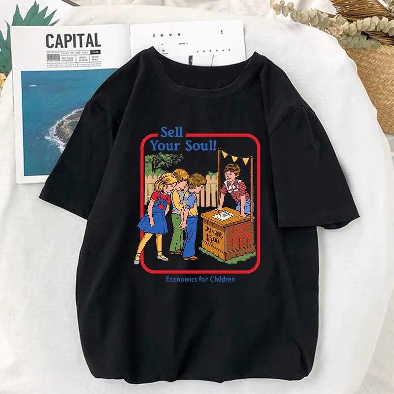 Sell Your Soul! T-shirt Vintage 90s Classic Satan Demon Funny Supernatural Graphic Tops Women Unisex Popular Cartoon Streetwear Tee