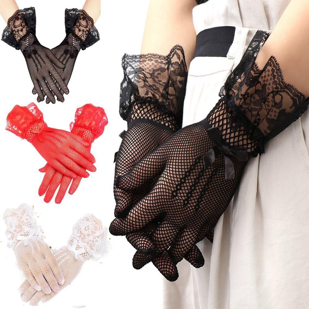 Short Women Lace Mesh Gloves Thin Etiquette Dress Gloves Holiday Princess Birthday Party Gloves
