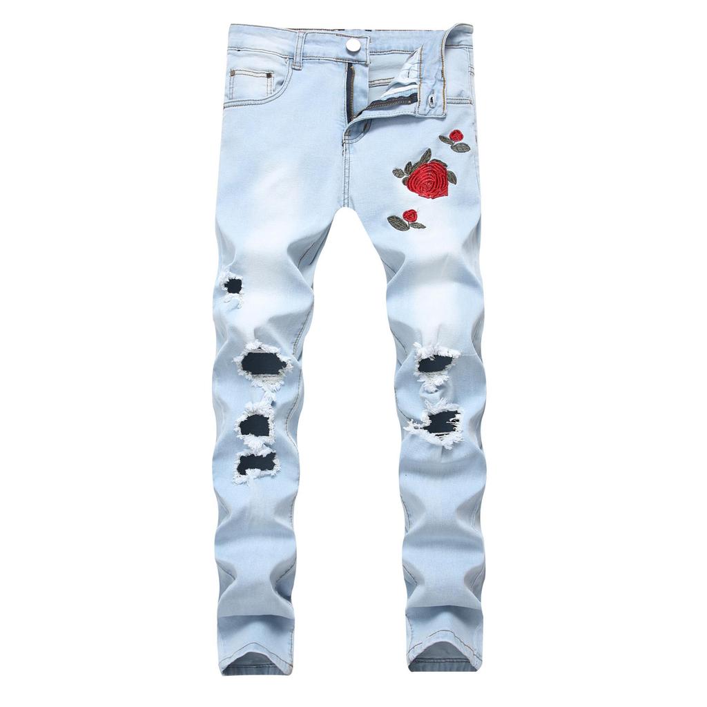 Jeans lunghi elasticizzati ricamati alla moda in stile europeo e americano da uomo