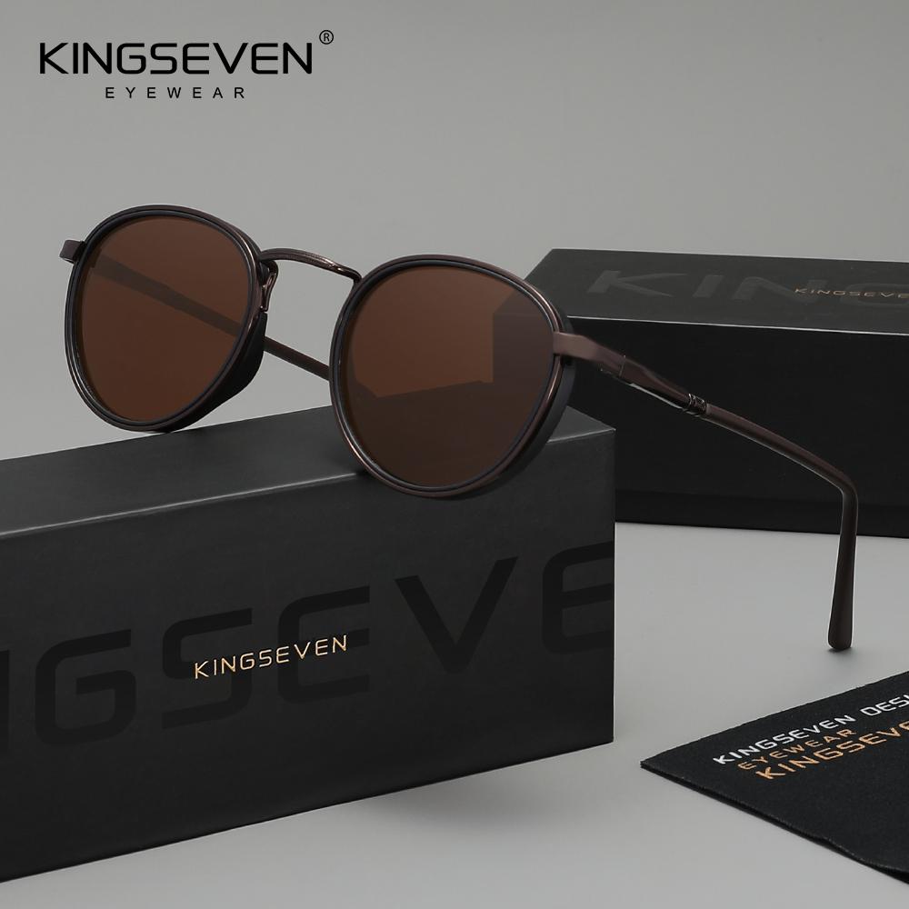 KINGSEVEN Lunettes de Soleil Rondes Décontractées Originales Homme Polarisées UV400 Lunettes de Soleil Mode Rétro de Luxe Femmes Lunettes de Conduite Pêche