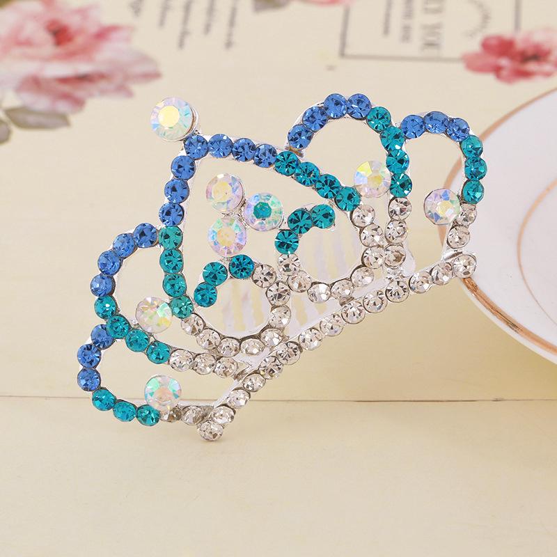 Korean Style Crown Jewelry Comb Hair Ornaments Princess Rhinestone Crown Alloy Colorful Girls Birthday Dance Hair Accessories