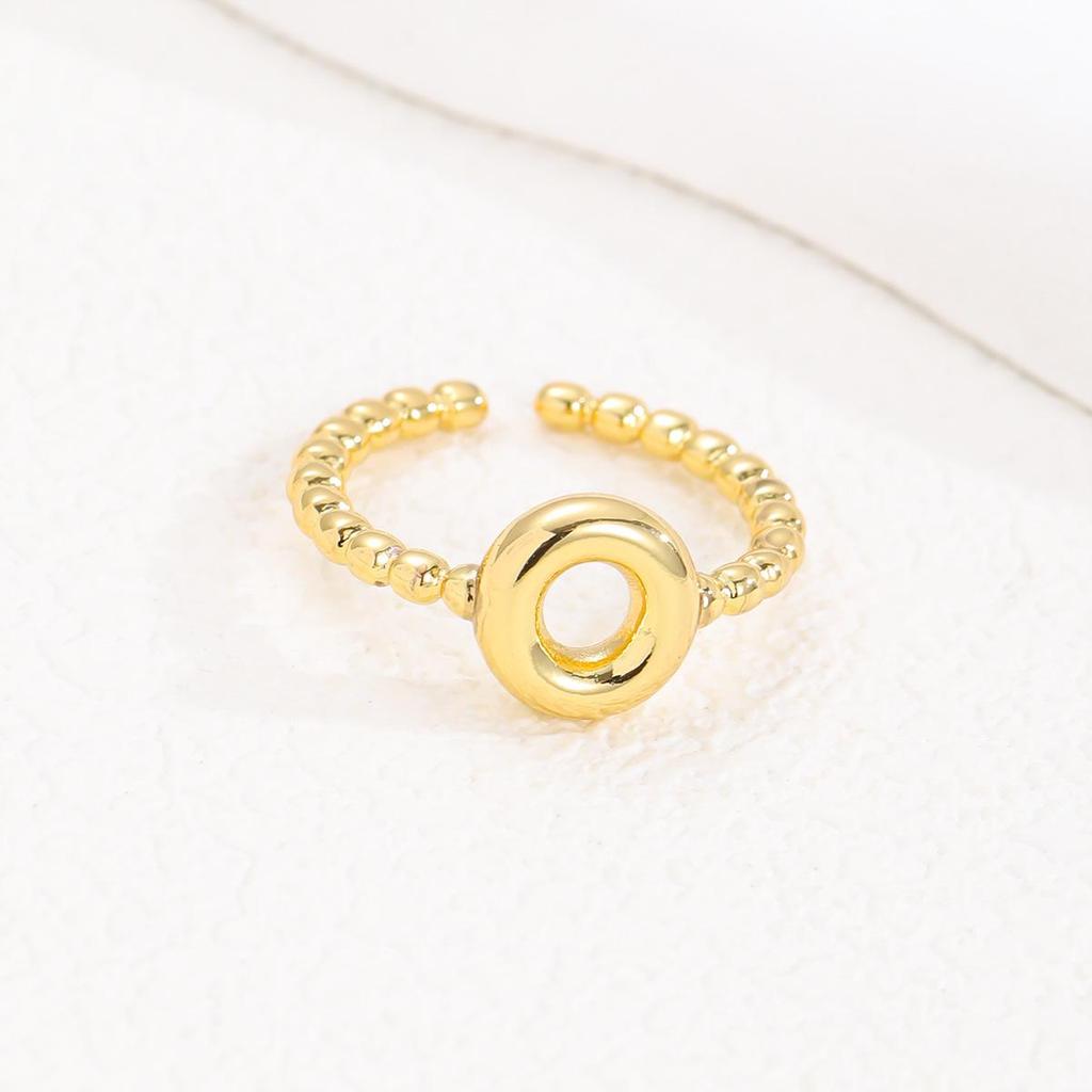 Adjustable 18K Gold Bubble Beaded Open Ring with 26 Alphabet Options