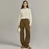 ELLE High-Waisted Loose Straight Leg Casual Pants Women Bottoms Khaki EK36655