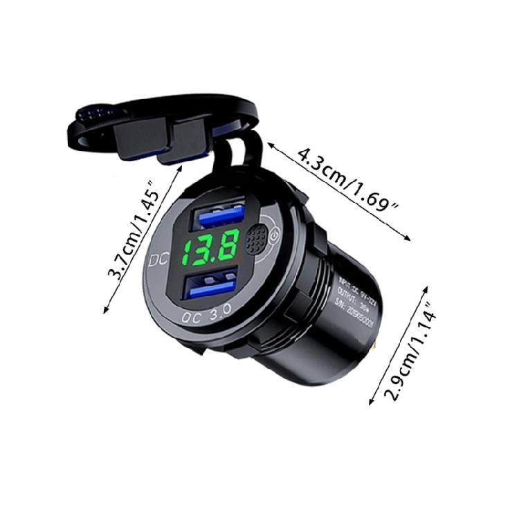 Auto Power Adapter 12-24V Dual USB QC3.0 Phone Charging Socket with Voltmeter