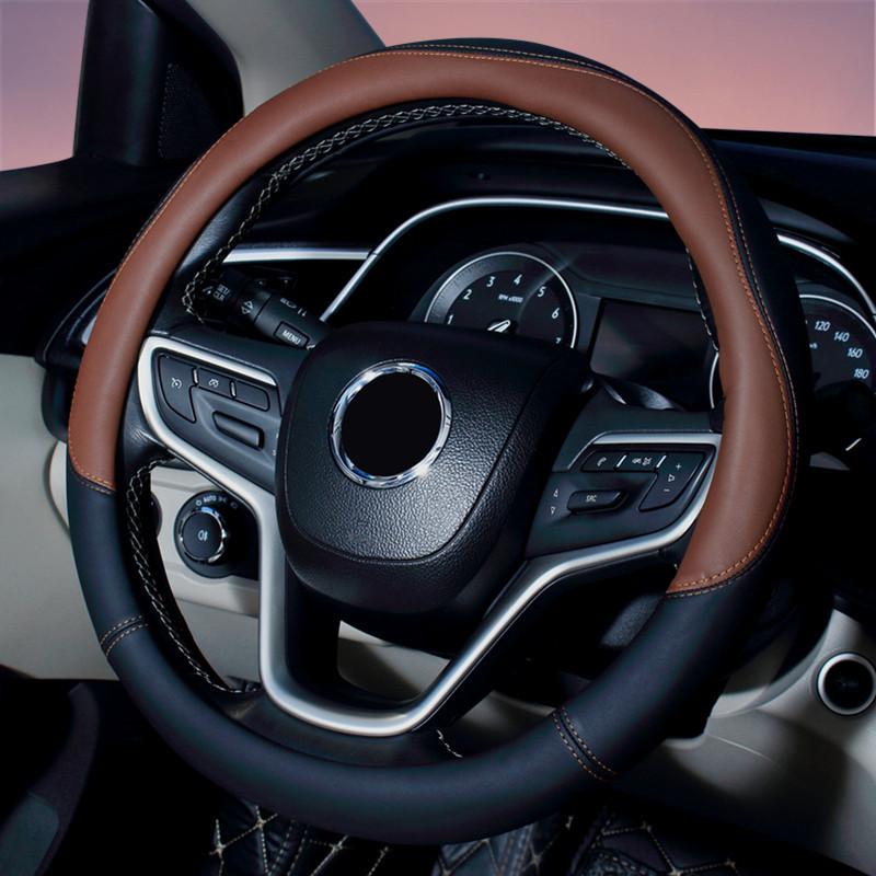 Universal Leather Car Steering Wheel Cover Steering Wheel Handle Cover Color Splicing Car Interior Protective Cover