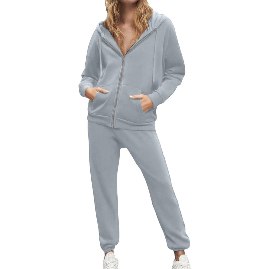 Women's 2-piece Hooded Tracksuit Set With Zip-up Casual Sweatpants And Tracksuit