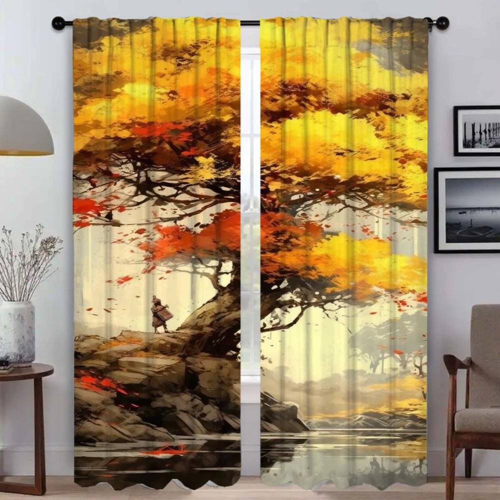 Window Curtain for Room 2 Panel Tree Shades Elegant Room Curtains Tulle for Bedroom Partition Home Interior Curtains Living