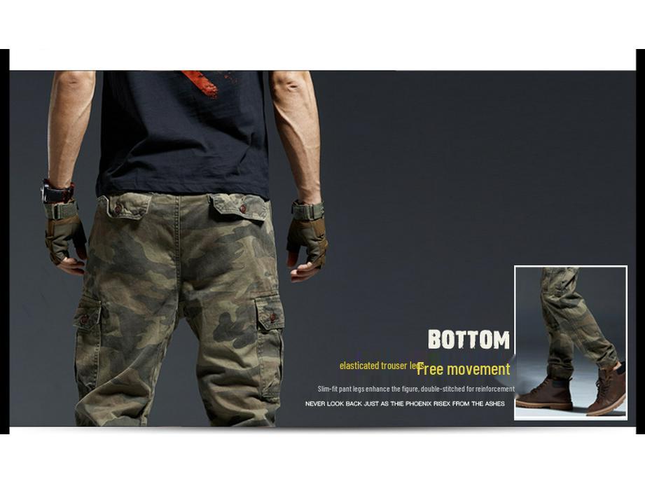 Men's Camo Nine-Point Multi-Pocket Pants - Military Style Casual Work Joggers
