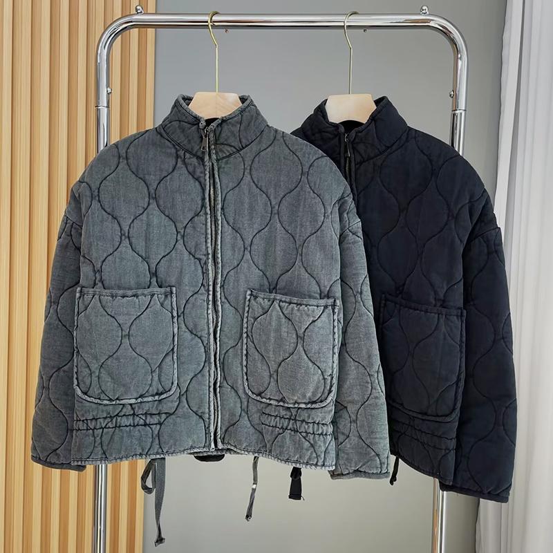 Giacca da Donna Invernale Vintage Tasche Larghe Imbottita in Cotone Cappotto Moda Autunnale Parka Capospalla Femminile Streetwear Top Casual