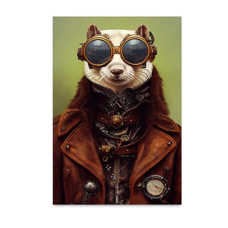 Retro Funny Animal Steampunk Cat Astronaut Rabbit Canvas Painting Posters Prints Wall Art Pictures for Living Room Home Decor