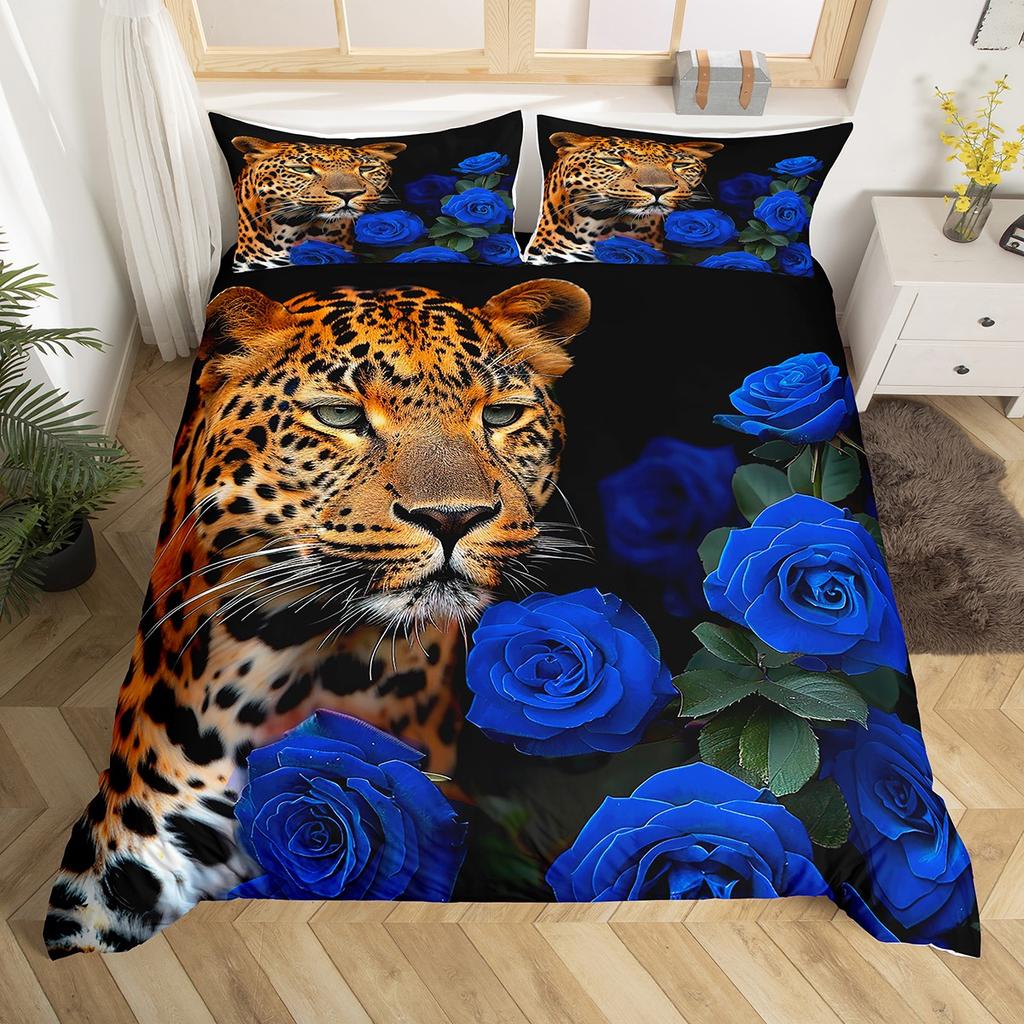 Homewish 3D Leopard Animal Duvet Cover SetRomantic Red Rose Bedding SetWildlife Cheetah Animal Bed Set