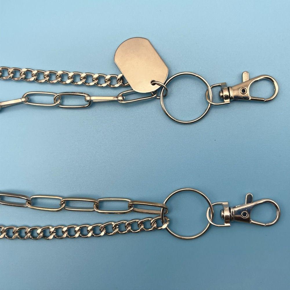 Hip Hop Metal Tags Waist Chain Hipster Multi-layer Key Chains Layered Jeans Chain  For Women Man