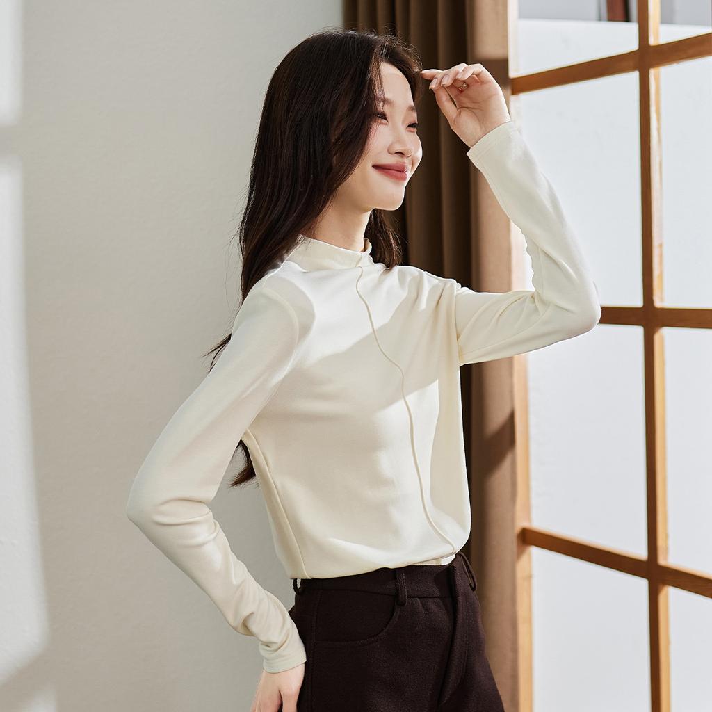 Simple Commuting Mid Seam Semi High Neck Base Shirt