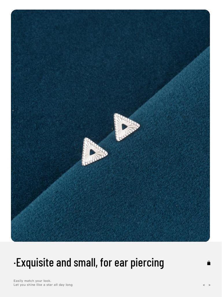Elegant S925 Sterling Silver Crushed Ice Triangle Stud Earrings for Women, Minimalist Ins Style, Comfortable for Sleeping.