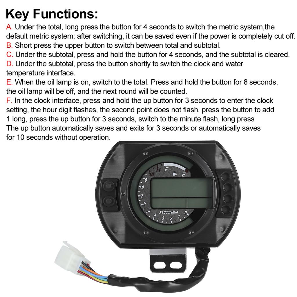 DC12V 0?199 km/h(Meilen) LCD Universeller Digitaler Kilometerzähler Tacho Drehzahlmesser Motorrad Instrument