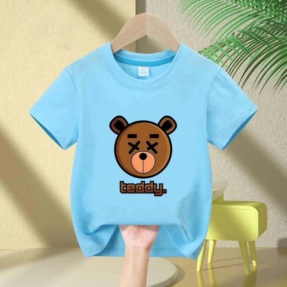 Children Tshirt With Added Sugar Summer New Product for Boys Girls Cartoon Teddy Bear Short Sleeved T Baby Cute Pattern