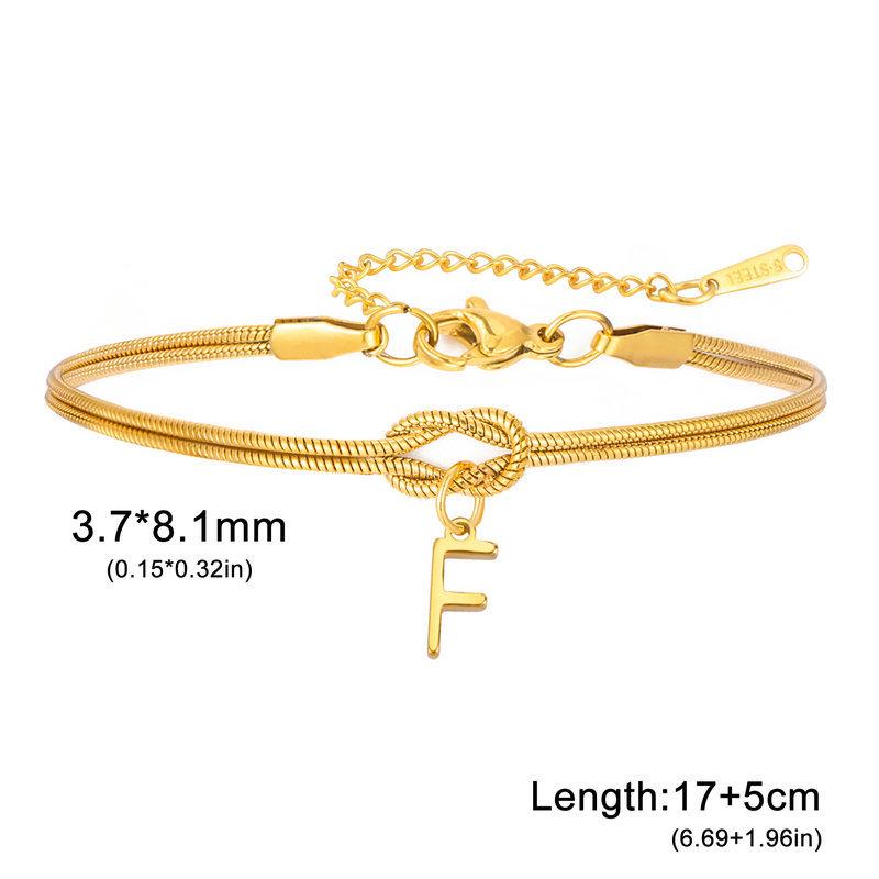 Stainless Steel 26-Letter Bracelet & Anklet with Double-Layer Knotted Snake Bone Chain