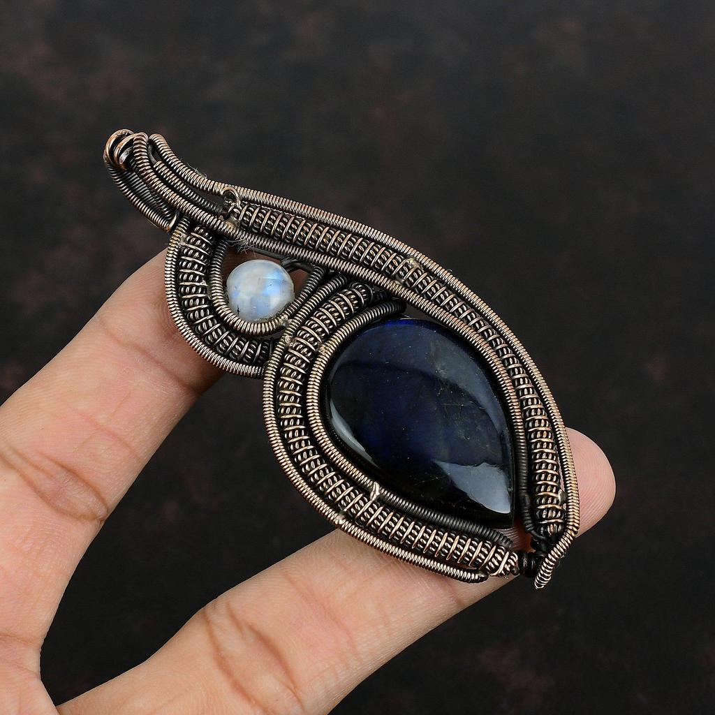 Labradorite Copper Pendant Copper Wire Wrapped Pendant Gemstone Jewelry Rainbow Moonstone Pendant Handmade Copper Wire Jewelry Gifts For Him