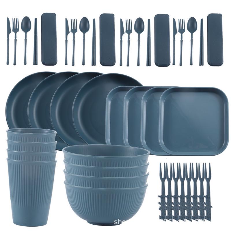 Wheat Straw Tableware Set - Portable Bowl, Plate, Cup, Knife, Fork, Spoon & Chopsticks for Students