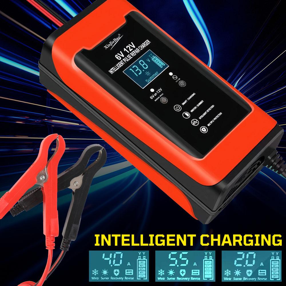Cycle GEL Lead-Acid Charger 6V 12V 6A Auto Motorcycle Car Battery Charger Smart Fast Charge Pulse Repair LCD Display