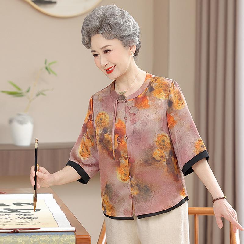 New Summer Chinese-Style Printed Shirt for Elderly Women