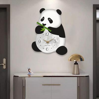 Panda Wall Clock Cartoon Large Creative Silent Wooden Lovely Animal Ornament for Office Dining