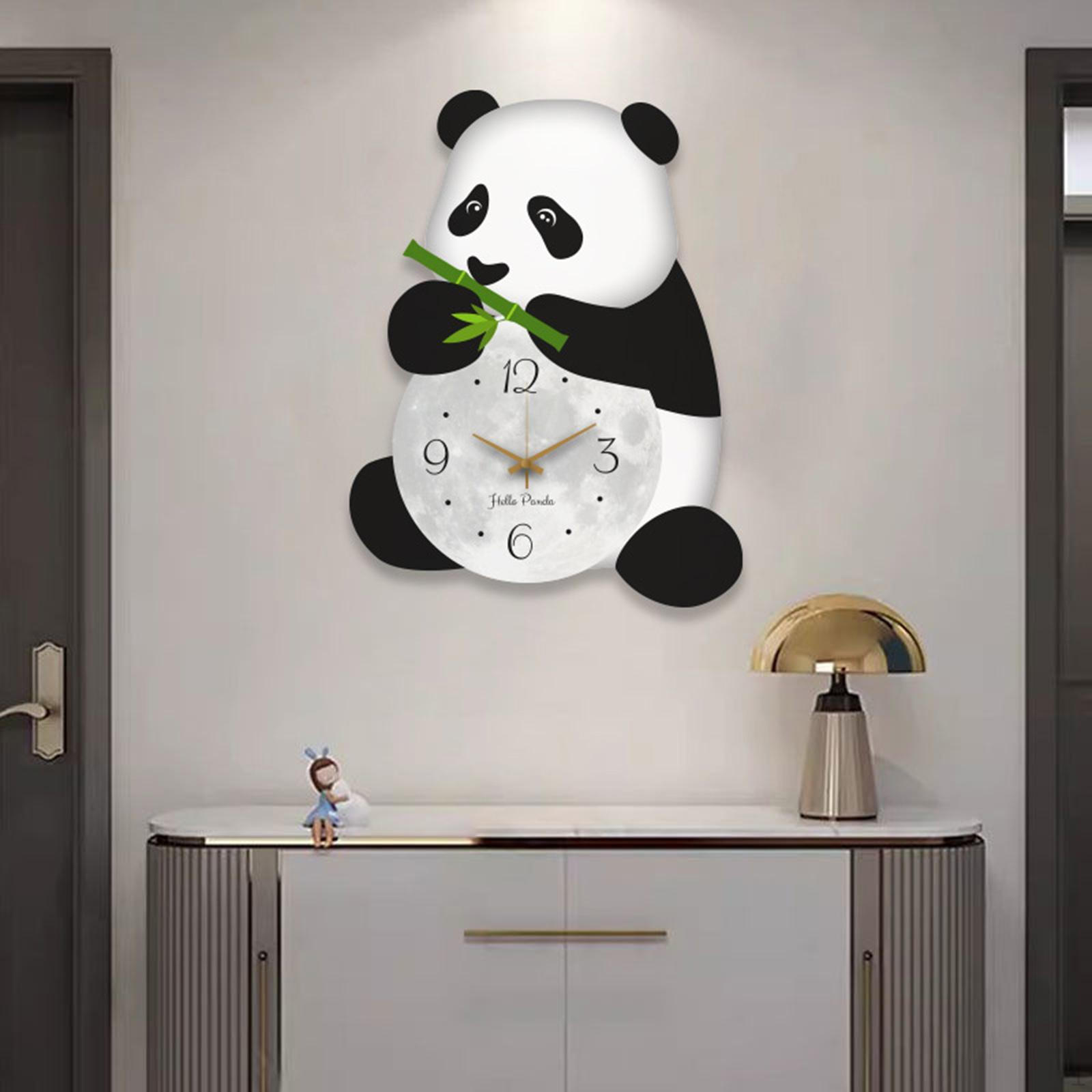

Panda Wall Clock Cartoon Large Creative Silent Wooden Lovely Animal Ornament for Office Dining