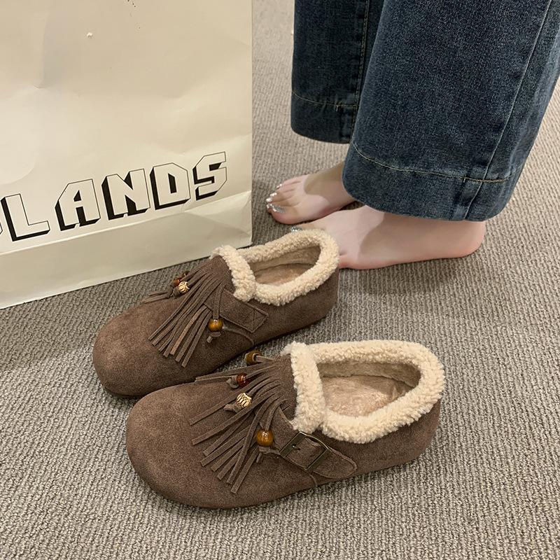 Retro velvet Birkenstocks women's autumn and winter thickened warm cotton shoes comfortable beanie shoes