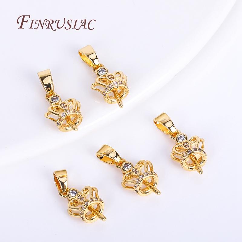 6 Style 18K Gold Plated Zircon-Set Pearl Pendant Mounting,Beads End Caps Peg Bails,Suitable For DIY Pearl Pendants Making