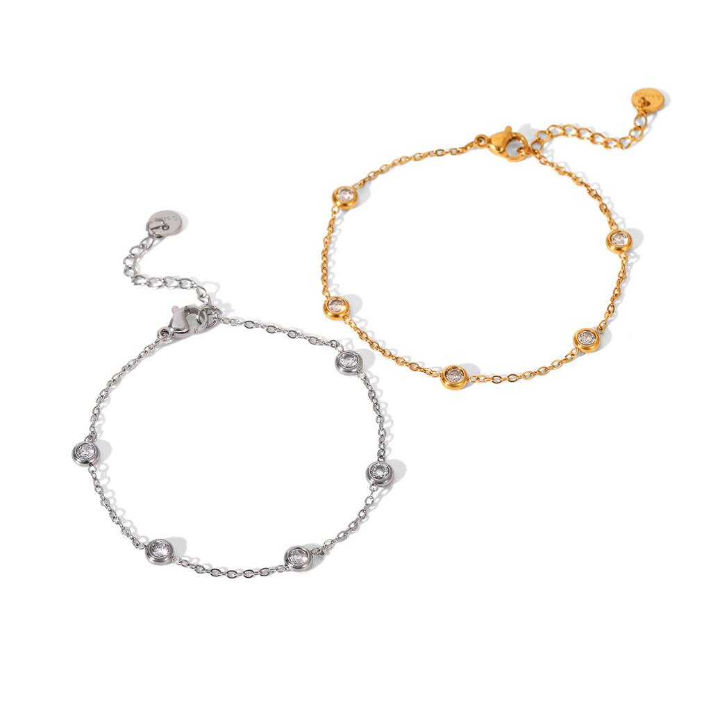 French Style Exquisite Jewelry Zircon Inlaid Bracelet, Light Luxury Versatile Accessory, Titanium Steel Bracelet