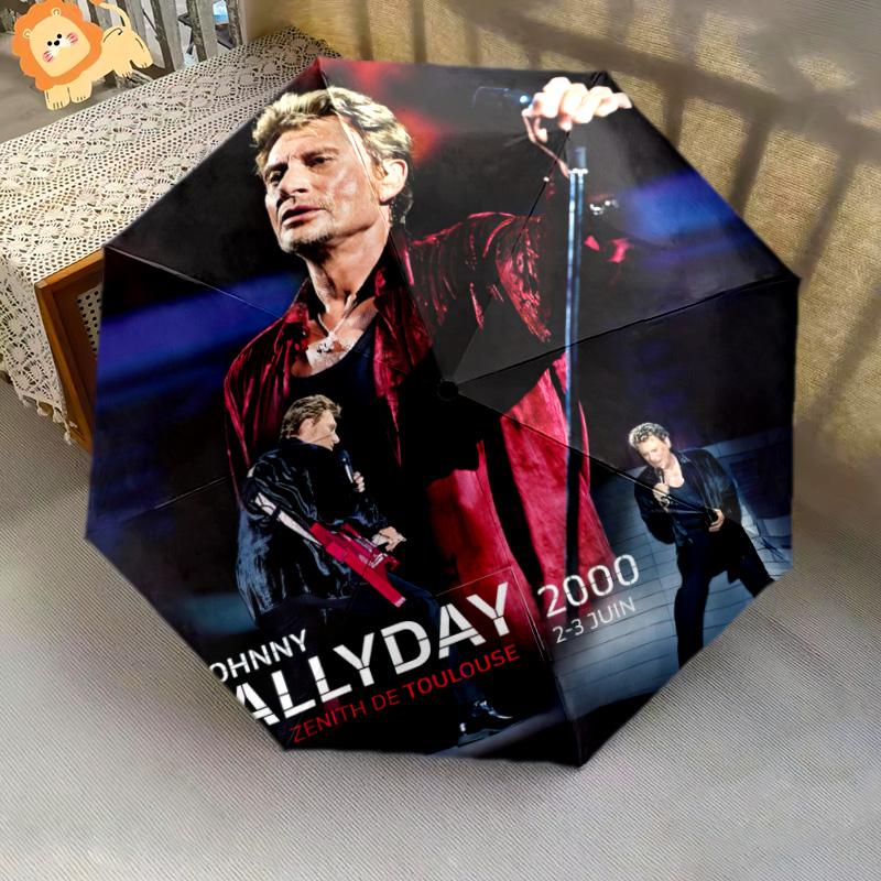 1pc Johnny Hallyday pattern Umbrella Portable Folding Umbrella Iron Frame Hole Bone Structure Outdoor Home Umbrella