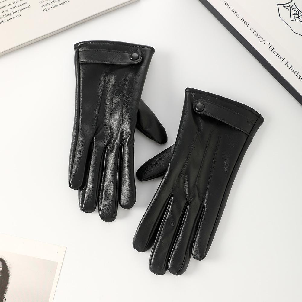 Winter Warm Pu Leather Gloves Women Cute Thick Outdoor Cycling Driving Windproof Cold-Proof Gloves Touchscreen Gloves
