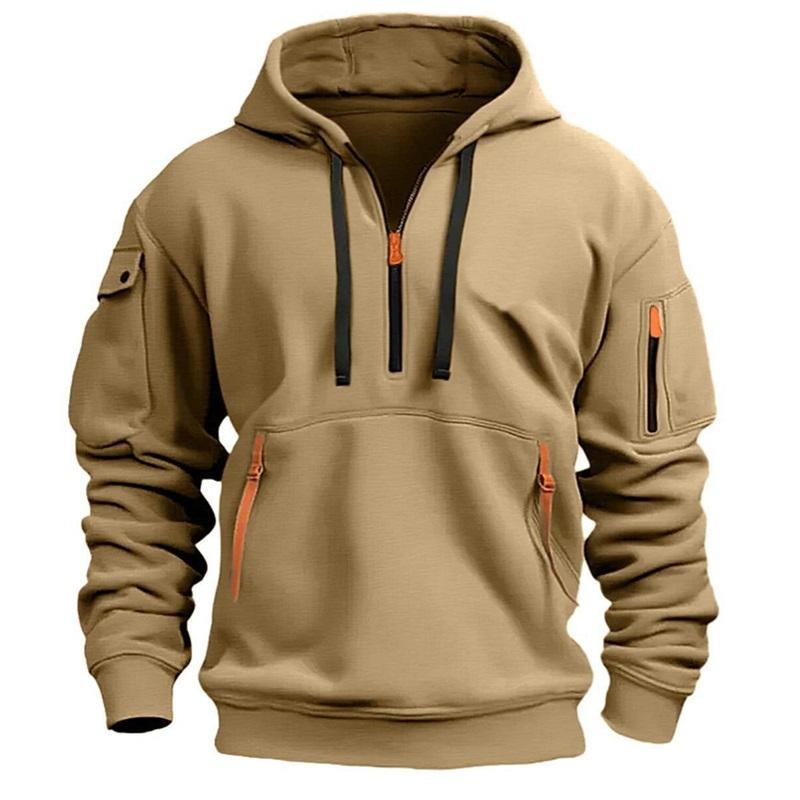 Men's Half Zip Hoodie Casual Contrast Color Pocket Pullover Sweatshirt
