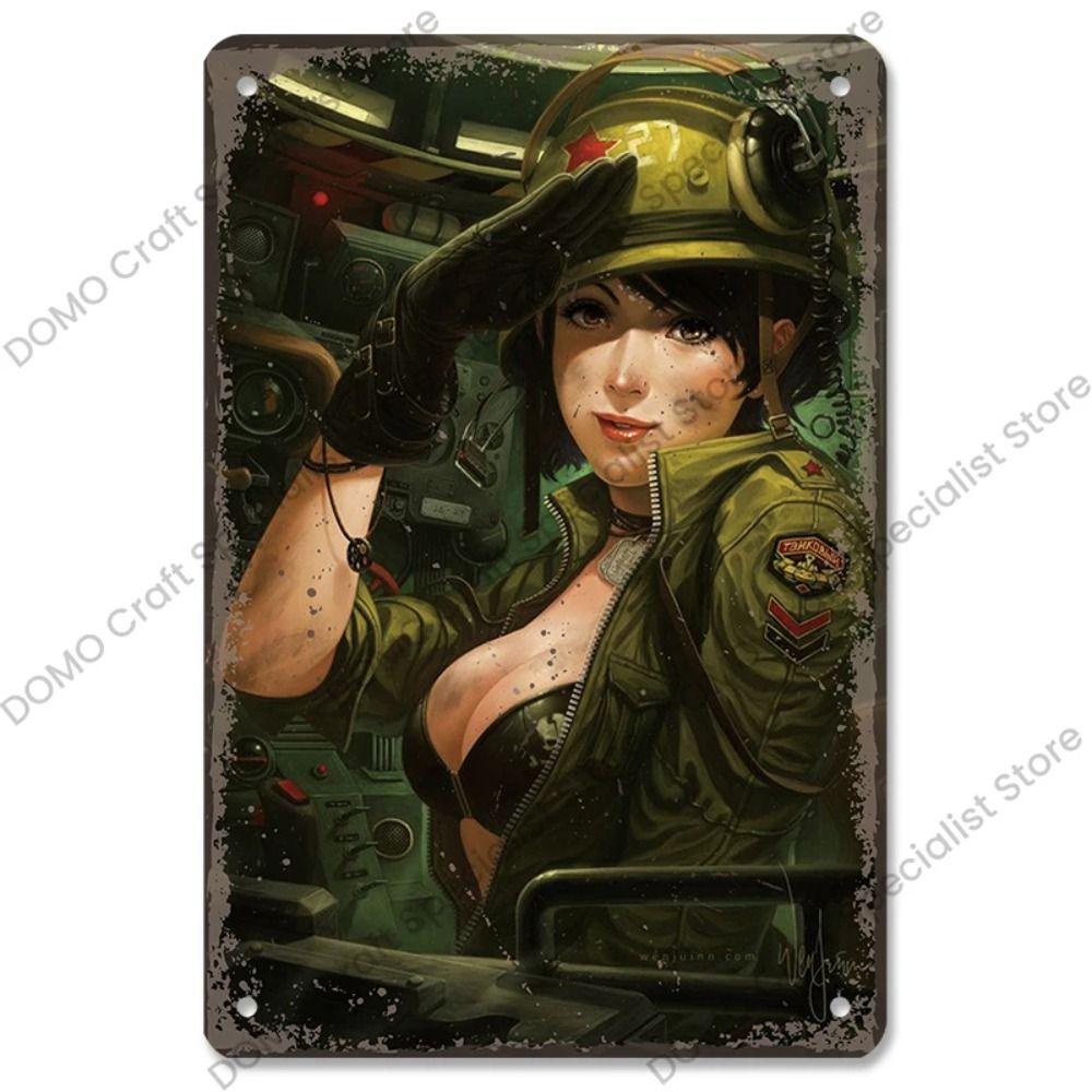 Metallplatta för flickor i interiör från Pinup-postern