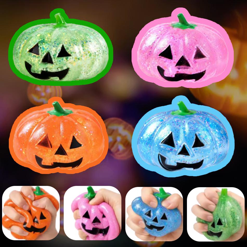 Pumpkin-Head Glitter Squeeze Toy, Slow-Rise Soft-Candy Feel, Non-Stick Tear-Proof Lightweight Compact Quick-Wipe Pliab Gifts In