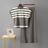 Cross-Border Foreign Trade Minimalist Fashion Suit Stripes Zipper Knitting Tops + Fashion Slim-Fit Wide-Legged Pants Two-piece Set Women