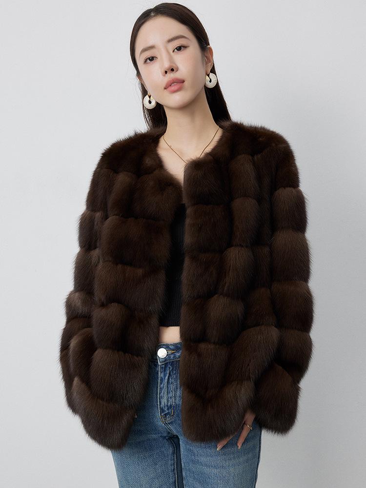 Eco-friendly Russian Sable Black and Gold Fur Coat for Women - Spring 2026 Collection, Thick and Warm, Versatile Design.
